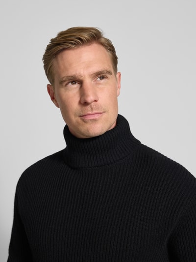 Les Deux Slim fit pullover van zuivere scheerwol, model 'EDDIE' Zwart - 3