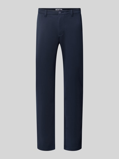 Produktfoto, Chino mit Gesäßtaschen von REVIEW in Dunkelblau, glatte Oberfläche, Slim Fit, Stretch-Materialmix, neutraler Hintergrund