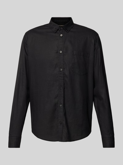 Thinking Mu Regular fit vrijetijdsoverhemd met borstzak, model 'BLACK HEMP ANT' Zwart - 2