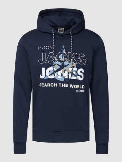 Jack & Jones Hoodie met labelprint, model 'COHUNT' Donkerblauw - 2