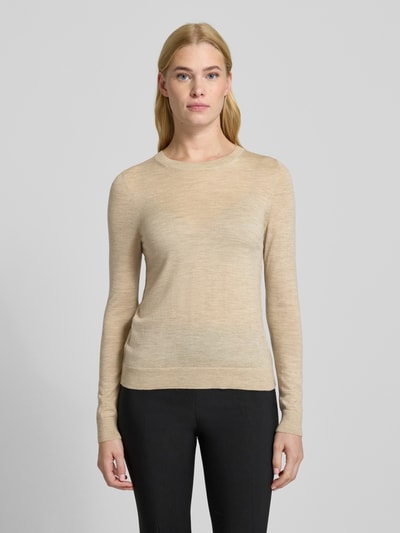 BOSS Sweter o kroju regular fit z dzianiny z czystej, żywej wełny model ‘FERPINA’ Beżowy melanż 4