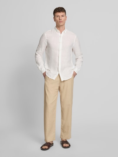 Selected Homme Loose Fit Hose aus Baumwoll-Leinen-Mix Modell 'BRODY' Beige Melange 1