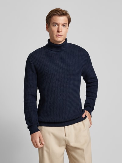 SELECTED HOMME Rollkragenpullover mit Strukturmuster Modell 'ZIG' Dunkelblau 4