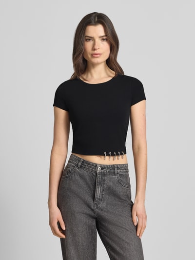 GUESS Krótki T-shirt z zawieszkami z logo model 'Elisabette' Czarny 4