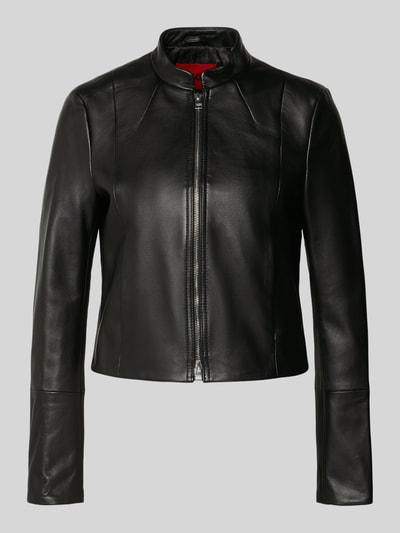 HUGO Regular Fit Lederjacke mit verkürzter Passform Modell 'LASARI'' Black 2