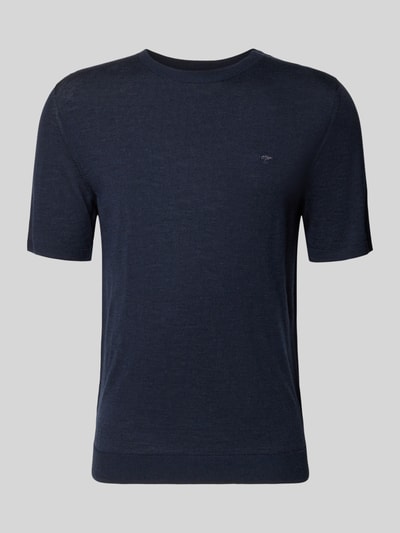 Produktfoto, T-Shirt mit Rundhalsausschnitt und Label-Stitching von Fynch-Hatton, Herren T-Shirt aus Reine Baumwolle, Slim-Fit, dunkelblau