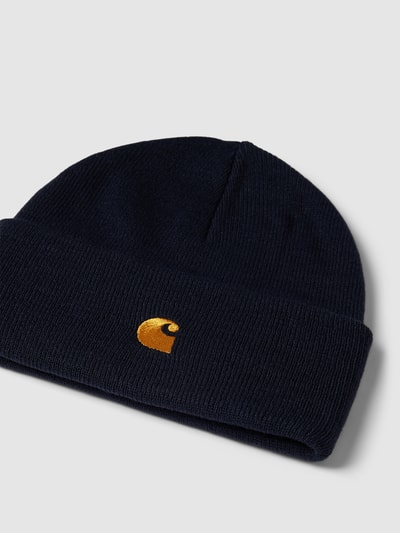 Carhartt Work In Progress Beanie met labelstitching, model 'CHASE' Marineblauw - 2