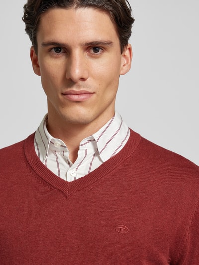 Tom Tailor Gebreide pullover met labelstitching, model 'BASIC'  Bordeaux - 3