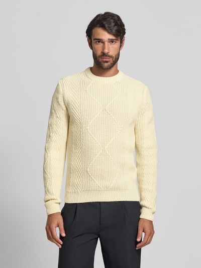 Manuel Ritz Strickpullover mit Zopfmuster und Rundhalsausschnitt Weiss 4