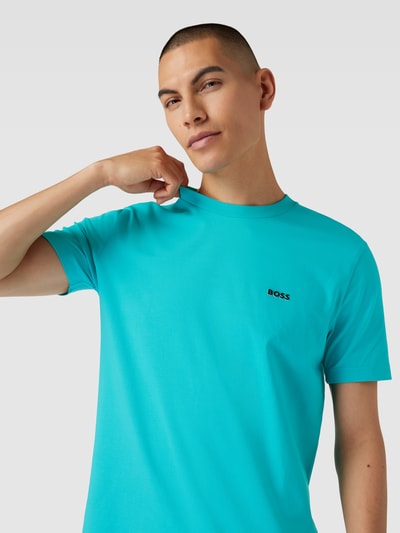 BOSS Green T-shirt met labelprint Lichtturquoise - 3