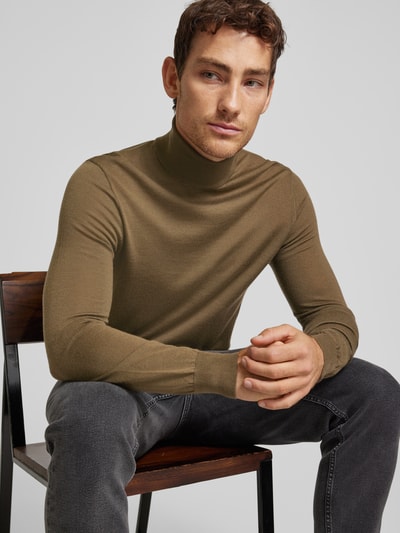 Tiger Of Sweden Gebreide pullover van wol met col, model 'Neville' Olijfgroen - 3