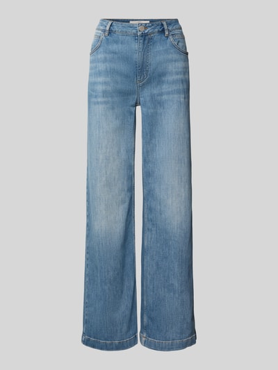 Produktfoto, Wide Leg Jeans im Used-Look von Lanius aus mieszanka bawełny z dodatkiem streczu, wpuszczane kieszenie, szerokość w rozmiarze 36: 39 cm, długość wewnętrzna nogawki 80 cm, efekt znoszenia, jasnoniebieski kolor, wyraźna faktura denimu