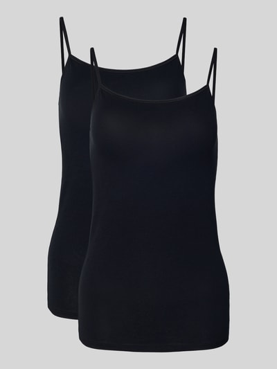 Produktfoto, czarne Unterhemd mit Spaghettiträgern von Schiesser, mieszanka bawełny i elastanu, krój slim fit, okrągły dekolt.