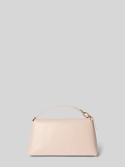 Produktfoto, Umhängetasche mit Label-Detail Modell 'SFERA' von FURLA aus cremefarbenem Leder, verstellbarer Schultergurt, Hauptfach mit Umschlag und Druckknopfverschluss, Maße 23 cm Breite, 14 cm Länge, 9 cm Tiefe, Schulterriemen 110 cm.