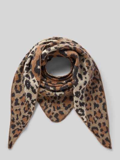 Produktfoto, Tuch in Strick-Optik Modell 'Leo' von Kurt Beines mit Animal-Print, Dreiecksform, braun-schwarz gemustert, Damen Tuch