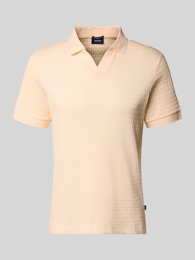 Produktfoto, Regular Fit Poloshirt mit V-Ausschnitt Modell 'Rauljose' von JOOP! Collection aus reiner Baumwolle mit Strukturmuster in Beige, Rückenlänge bei Größe M 69 cm