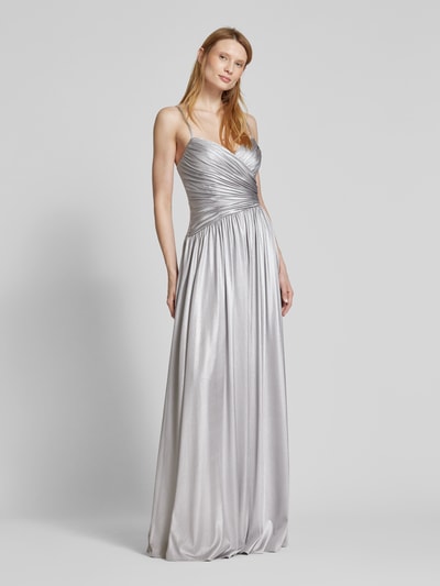 Unique Abendkleid mit gelegten Falten Metallic Blue 1