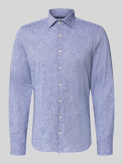 Produktfoto, Slim Fit Freizeithemd mit Leinen-Anteil von Roy Robson, Baumwoll-Mix mit Leinen-Anteil, Kent-Kragen, durchgängige Knopfleiste, Langärmelig, Größe M, blau meliert, strukturierte Textur