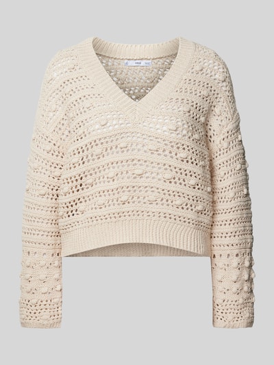 Mango Strickpullover mit V-Ausschnitt Modell 'BAHAMAS' Beige 2