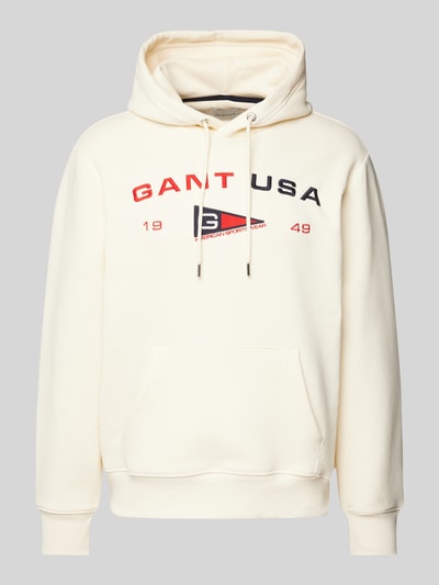 Gant Bluza z kapturem z nadrukiem z logo Złamany biały 2