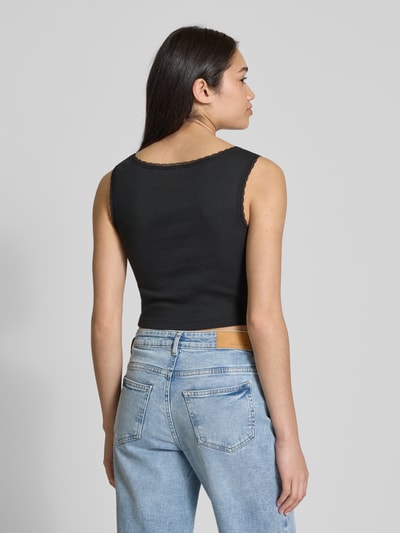 Hugo Blue Tanktop met kant, model 'Delarina' Zwart - 5