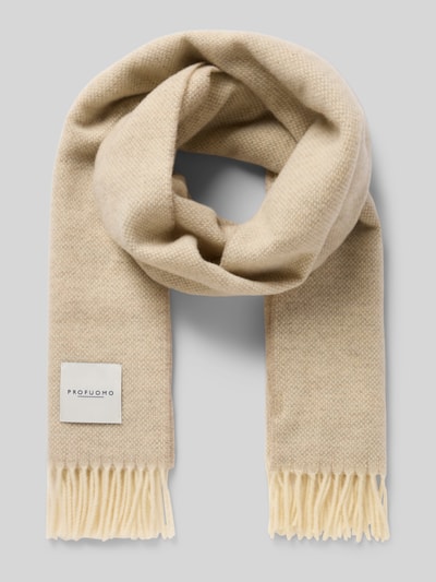 Profuomo Sjaal van wol met franjes Lichtbruin - 1
