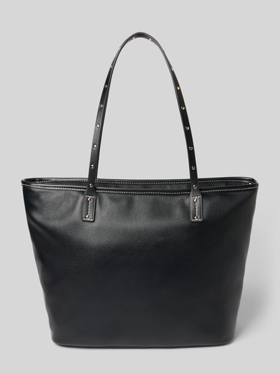 Produktfoto, Tote Bag mit Logo-Applikation Modell 'Evrim' von Liu Jo White in Schwarz, Strukturmuster, schmale Schulterriemen, goldene Details, Maße: 41x39x16 cm, Hauptfach mit Reißverschluss, Schulterriemen 60 cm.