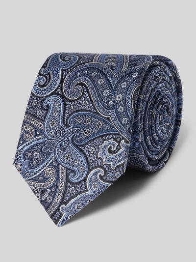 Produktfoto, Krawatte aus reiner Seide von Prince Bowtie w kolorze niebieskim z fakturowanym wzorem paisley, Szerokość w rozmiarze 1: 7 cm, klasyczny krój, szwy działowe
