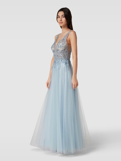 Luxuar Abendkleid mit floraler Spitze Hellblau 4