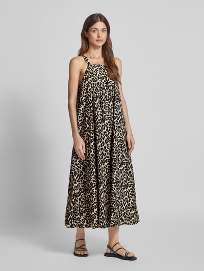 LOLLYS LAUNDRY Maxi-jurk met vierkante hals, model 'Lungo' Middenbruin - 1