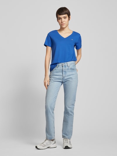 Gant T-shirt met V-hals Jeansblauw - 1