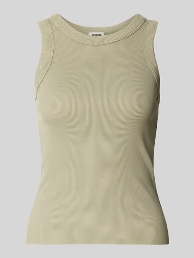 Produktfoto, Tanktop mit Rundhalsausschnitt Modell 'OLINA' von Drykorn aus reiner Baumwolle, fein gerippte Textur, körpernaher Schnitt, Damenmode