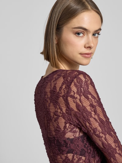 Only Slim Fit Langarmshirt in semitransparenter Optik Modell 'ALBA' Bordeaux 3