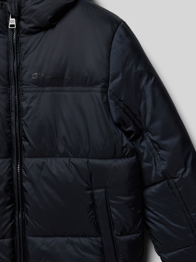 CHAMPION Kurtka pikowana z kapturem i nadrukiem z logo Czarny 2