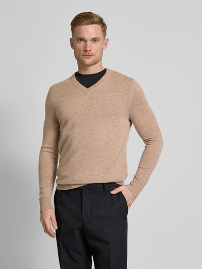 Christian Berg Men Wollpullover mit V-Ausschnitt und Kaschmir-Anteil Camel Melange 4