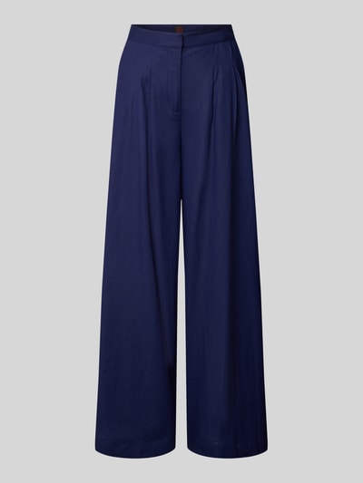 Stefanel Wide fit stoffen broek van een mix van linnen en viscose met plooien Marineblauw - 2