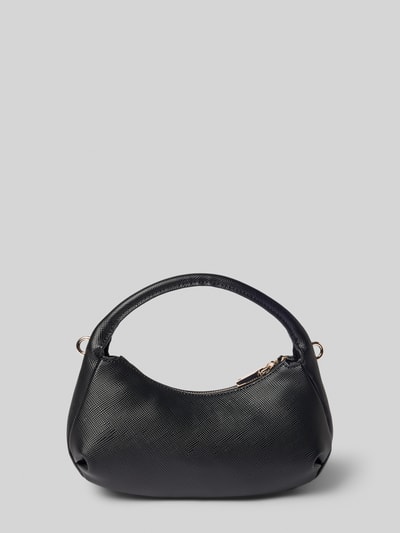 Produktfoto, Mini Hobo Bag in Leder-Optik Modell 'GILDA' von GUESS, schwarz, Strukturmuster, goldfarbene Details, Brand-Applikation.