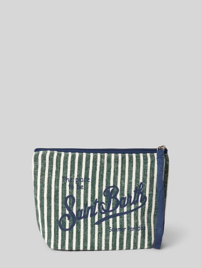 Produktfoto, Kosmetiktasche aus Leinen mit Statement-Print Modell 'ALINE' von MC2 Saint Barth in Grün und Weiß mit Reißverschluss, gestreifte Textur