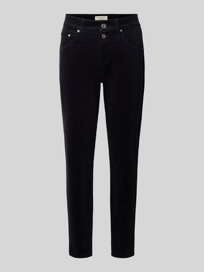 Produktfoto, Boyfriend Fit Cordhose aus Baumwoll-Mix von Marc O'Polo in Schwarz mit sichtbarer Cordstruktur vor grauem Hintergrund