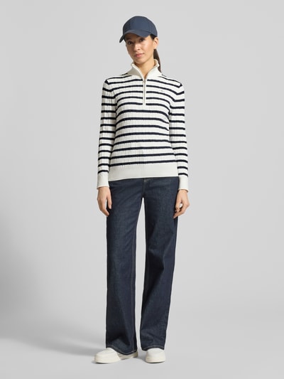 GANT Strickpullover mit Stehkragen und Reißverschluss Ecru 1