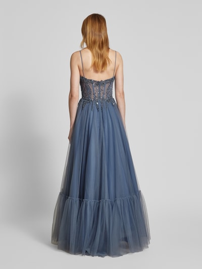 Luxuar Abendkleid mit Zierstein- und Paillettenbesatz Rauchblau 5