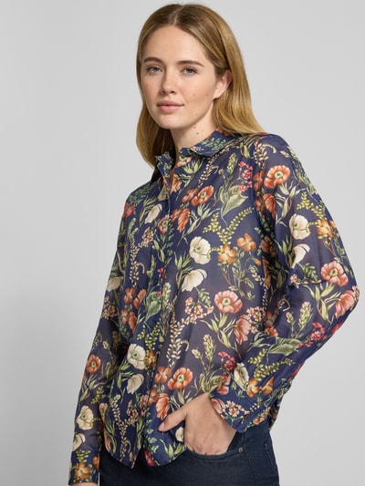 Gant Bluzka koszulowa o kroju regular fit z dodatkiem jedwabiu model ‘Floral’ Granatowy 3