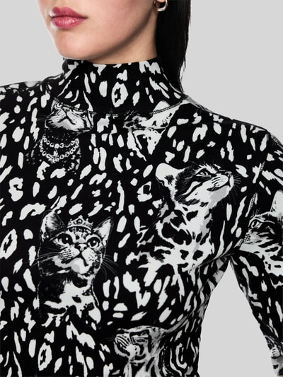 Marc Cain T-Shirt mit Katzenmotiv-Stehkragen Black 3