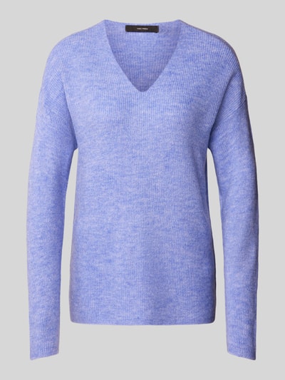 Vero Moda Regular Fit Strickpullover mit V-Ausschnitt Modell 'CREWLEFILE' Hellblau Melange 2