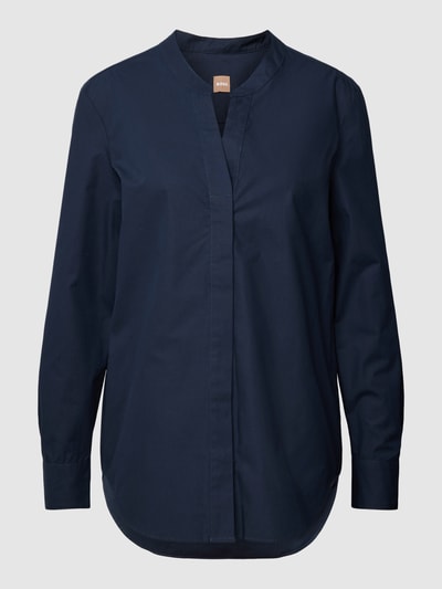 BOSS Black Women Blouseshirt van katoen met V-hals, model 'Benalia' Marineblauw - 2