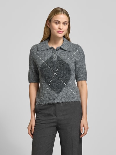 Vero Moda Regular Fit Strick-Poloshirt mit Woll-Anteil Modell 'BLISS' Mittelgrau 4