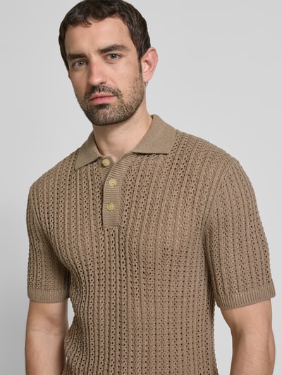 Jack & Jones Premium Poloshirt met structuurmotief, model 'JOEL' Taupe - 3