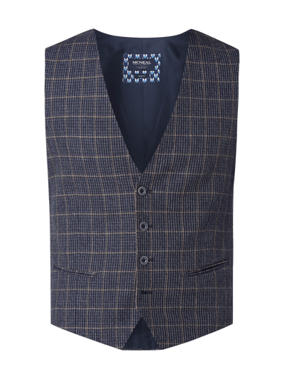 MCNEAL Slim Fit Weste aus Baumwollmischung mit Leinen- und Stretch-Anteil und Gitterkaro Marine 2