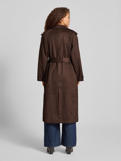 Gina Tricot Trench Coat mit Umlegekragen Modell 'Suede' Dunkelbraun 5