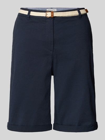 Produktfoto, Chino-Bermudas mit Gürtel von Christian Berg Woman in Dunkelblau, reine Baumwolle, Regular Fit, sichtbare Struktur, umgeschlagener Saum